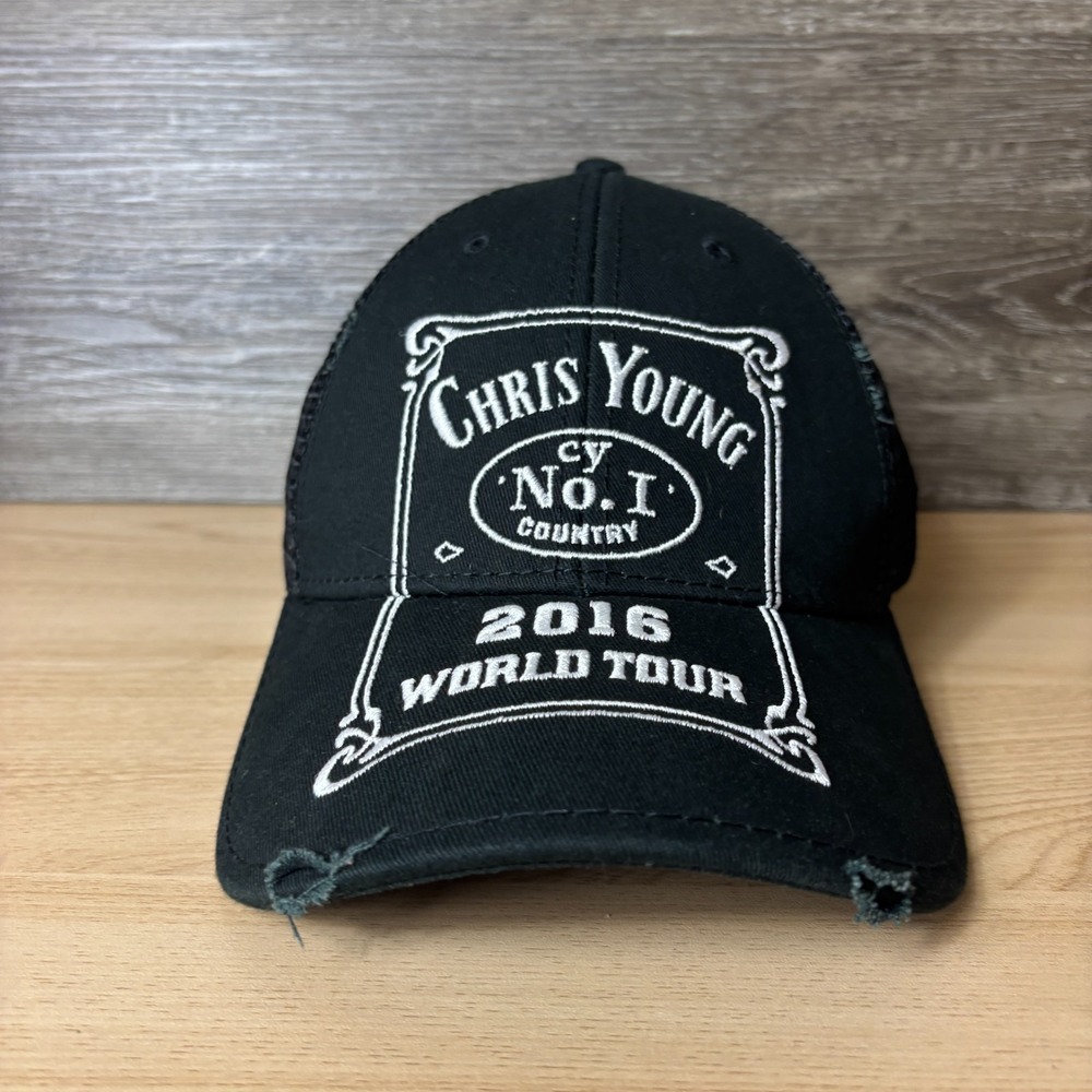 Chris Young Hat Cap Snap Back Black 2016 World Tour Distressed Adjustable